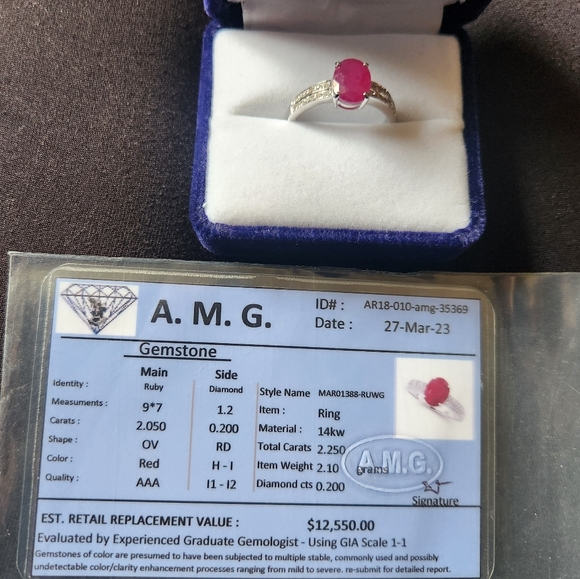 2.05 Carat Ruby and Diamond 14k solid white gold - Picture 5 of 5